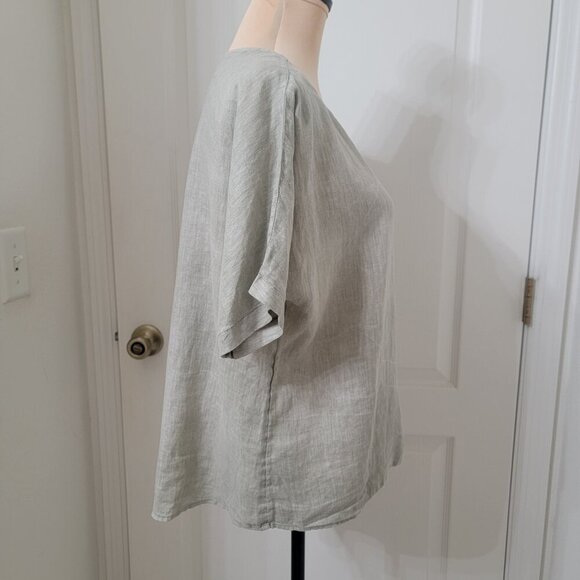 J. Jill Size Unknown Sage Green Garment Dyed Linen Round Neck Pocket Basic Top - Picture 4 of 11